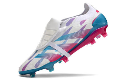 Men's Adidas Predator Elite Foldover Tongue FG Firm Ground Low-Tops Football Boots - White/Blue/Pink