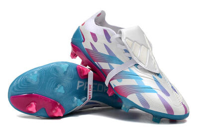 Men's Adidas Predator Elite Foldover Tongue FG Firm Ground Low-Tops Football Boots - White/Blue/Pink