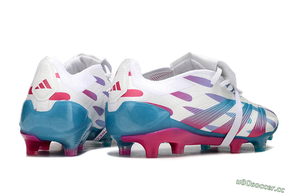 Men's Adidas Predator Elite Foldover Tongue FG Firm Ground Low-Tops Football Boots - White/Blue/Pink 6