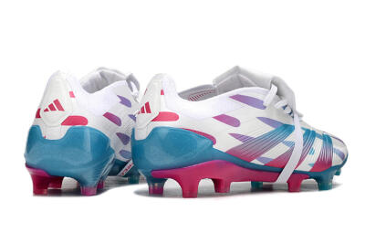 Men's Adidas Predator Elite Foldover Tongue FG Firm Ground Low-Tops Football Boots - White/Blue/Pink
