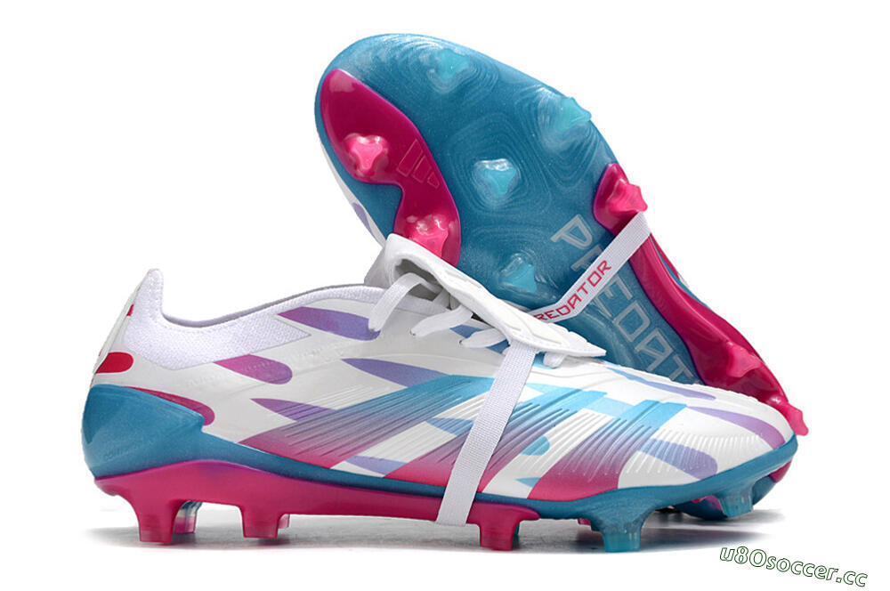 Men's Adidas Predator Elite Foldover Tongue FG Firm Ground Low-Tops Football Boots - White/Blue/Pink 2