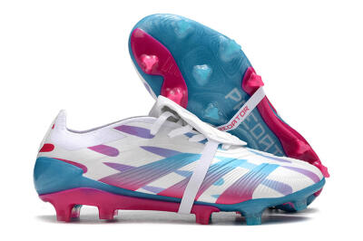 Men's Adidas Predator Elite Foldover Tongue FG Firm Ground Low-Tops Football Boots - White/Blue/Pink