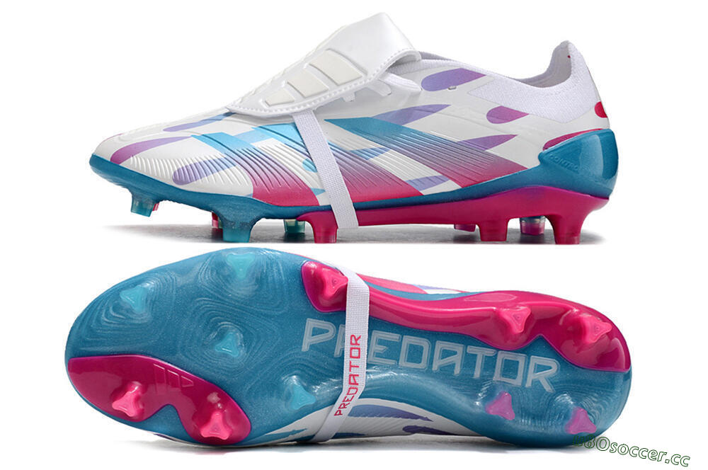 Men's Adidas Predator Elite Foldover Tongue FG Firm Ground Low-Tops Football Boots - White/Blue/Pink 1