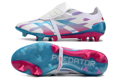 Men's Adidas Predator Elite Foldover Tongue FG Firm Ground Low-Tops Football Boots - White/Blue/Pink