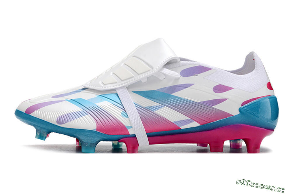 Men's Adidas Predator Elite Foldover Tongue FG Firm Ground Low-Tops Football Boots - White/Blue/Pink 0