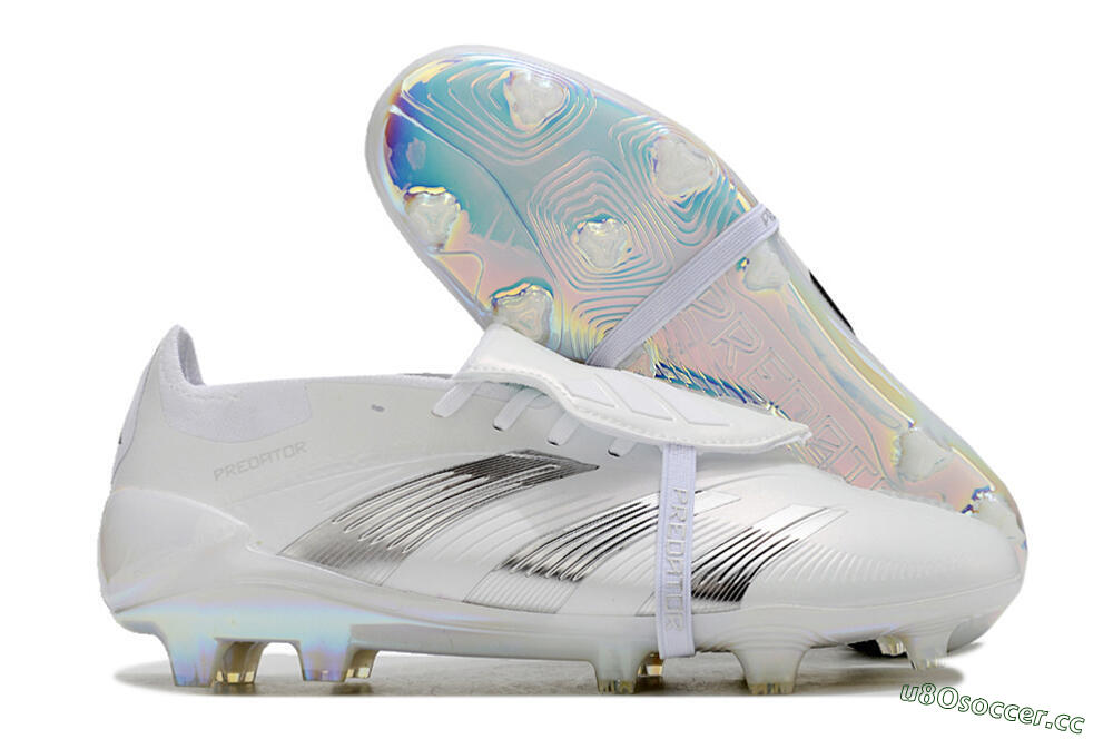 Unisex Adidas Predator Elite Foldover Tongue FG Firm Ground Low-Tops Football Boots - Beige/White/Silver 2