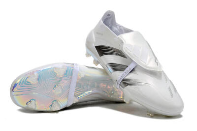 Unisex Adidas Predator Elite Foldover Tongue FG Firm Ground Low-Tops Football Boots - Beige/White/Silver