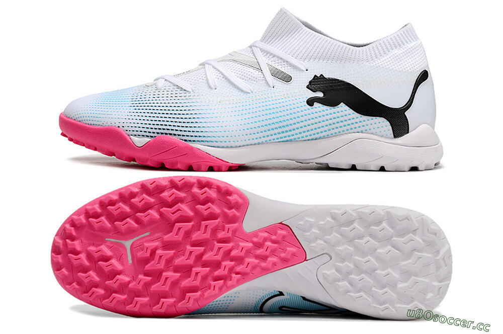 Men's Puma Future Ultimate TF Artificial Turf High-Tops Football Shoes - White/Black/Blue/Pink 1