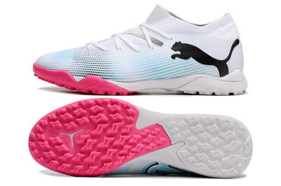 Men's Puma Future Ultimate TF Artificial Turf High-Tops Football Shoes - White/Black/Blue/Pink