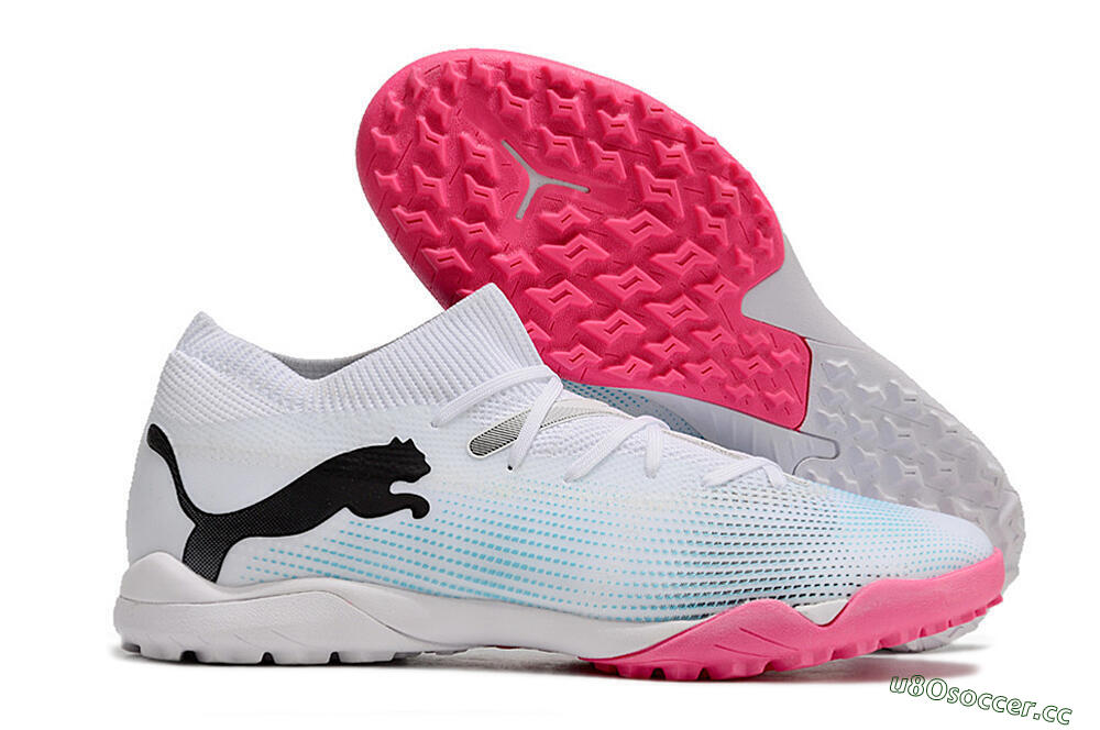 Men's Puma Future Ultimate TF Artificial Turf High-Tops Football Shoes - White/Black/Blue/Pink 2