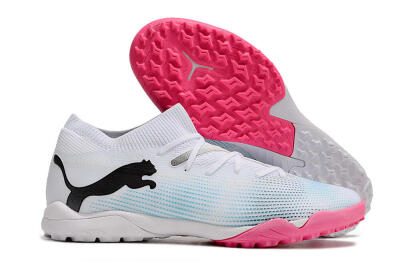 Men's Puma Future Ultimate TF Artificial Turf High-Tops Football Shoes - White/Black/Blue/Pink