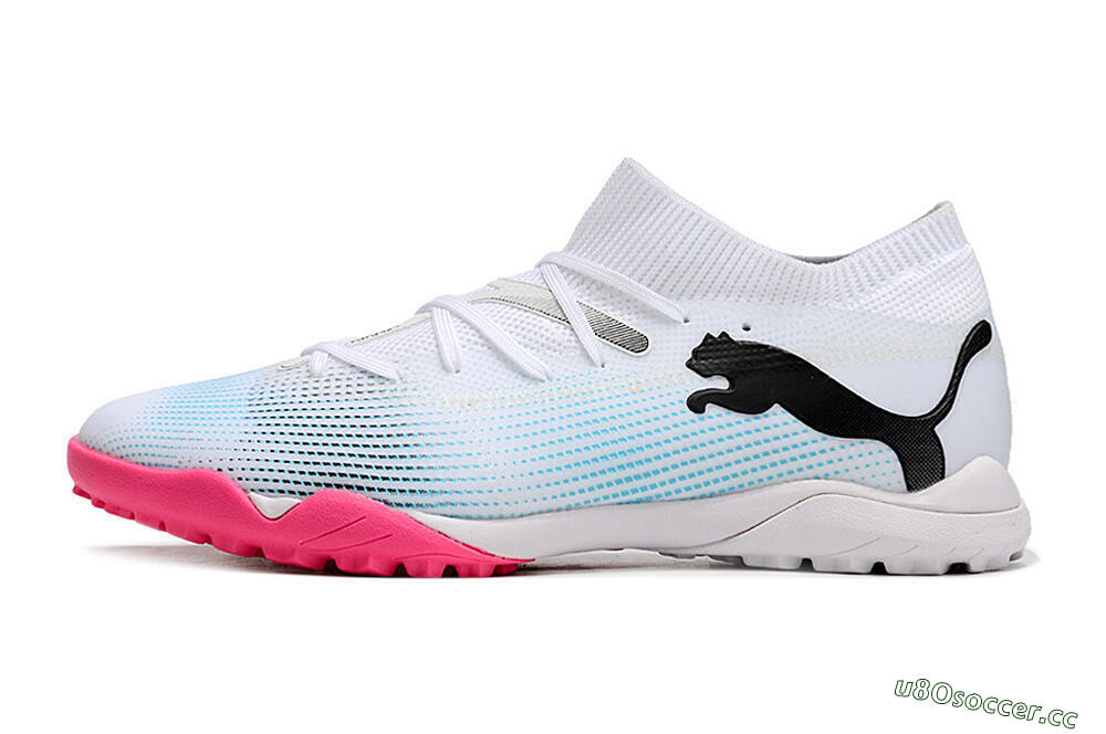 Men's Puma Future Ultimate TF Artificial Turf High-Tops Football Shoes - White/Black/Blue/Pink 0