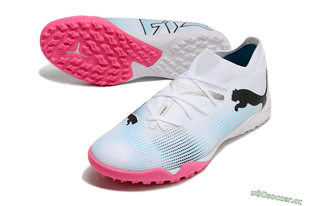 Men's Puma Future Ultimate TF Artificial Turf High-Tops Football Shoes - White/Black/Blue/Pink 3