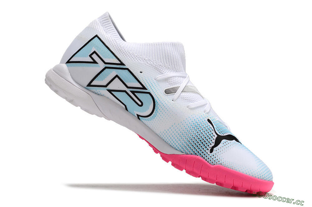 Men's Puma Future Ultimate TF Artificial Turf High-Tops Football Shoes - White/Black/Blue/Pink 4