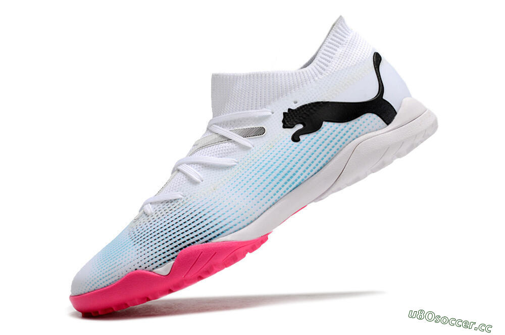 Men's Puma Future Ultimate TF Artificial Turf High-Tops Football Shoes - White/Black/Blue/Pink 5