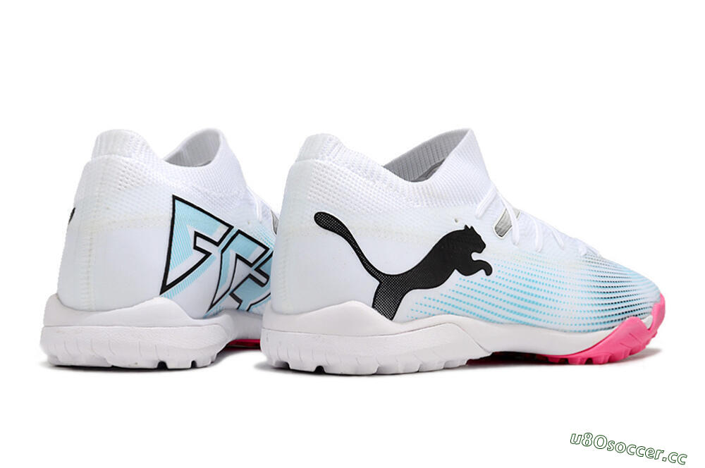 Men's Puma Future Ultimate TF Artificial Turf High-Tops Football Shoes - White/Black/Blue/Pink 6