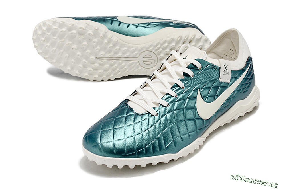 Men's Nike Tiempo Legend 10 Pro TF Artificial Turf Low-Tops Football Shoes - Jade/White 3
