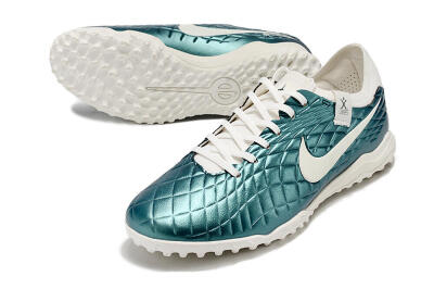 Men's Nike Tiempo Legend 10 Pro TF Artificial Turf Low-Tops Football Shoes - Jade/White
