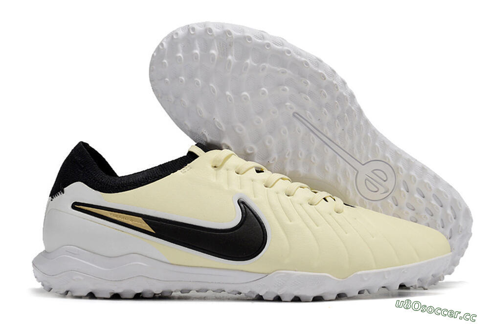 Men's Nike Tiempo Legend 10 Pro TF Artificial Turf Low-Tops Football Shoes - Beige/Black/White 2