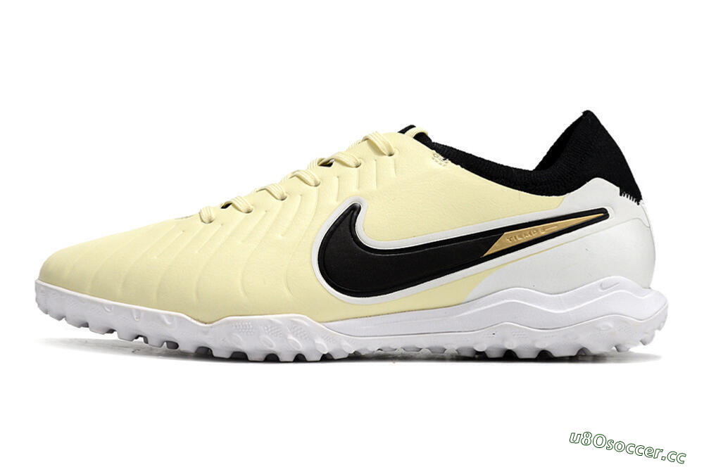 Men's Nike Tiempo Legend 10 Pro TF Artificial Turf Low-Tops Football Shoes - Beige/Black/White 0