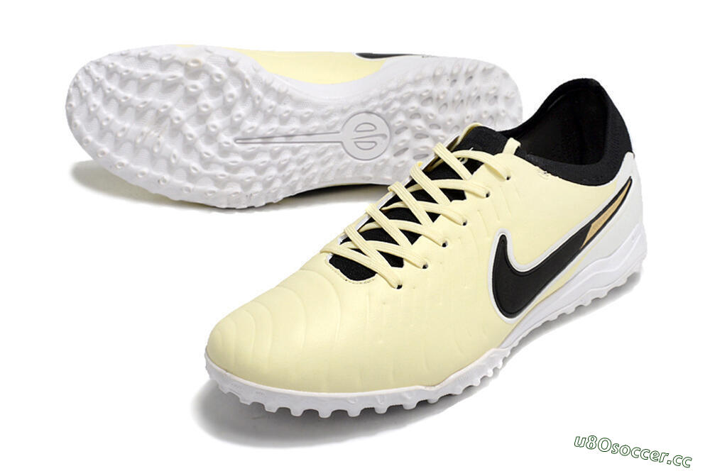Men's Nike Tiempo Legend 10 Pro TF Artificial Turf Low-Tops Football Shoes - Beige/Black/White 3