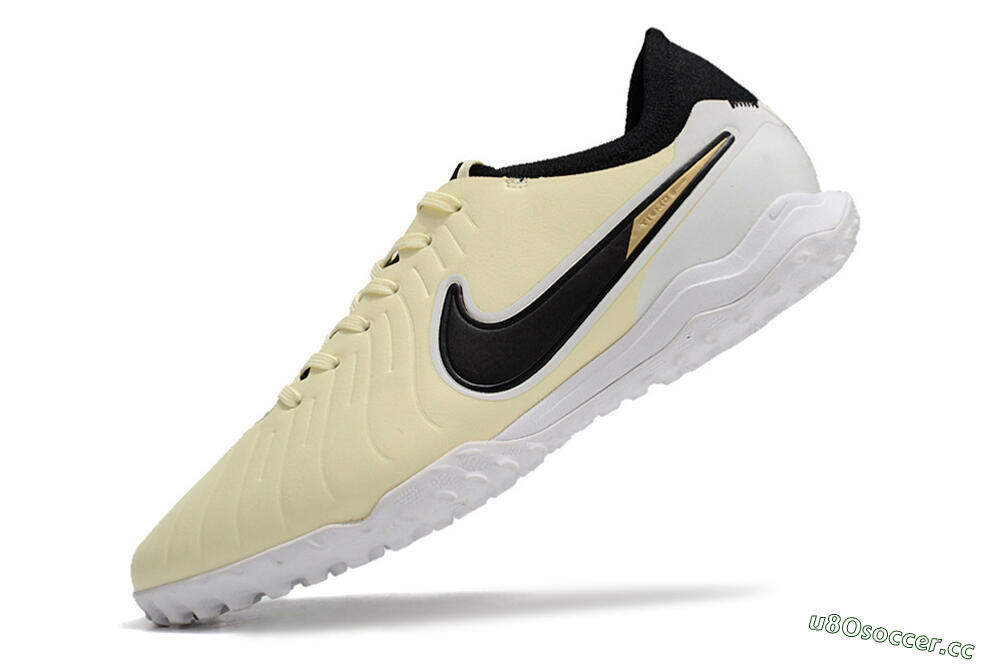 Men's Nike Tiempo Legend 10 Pro TF Artificial Turf Low-Tops Football Shoes - Beige/Black/White 5