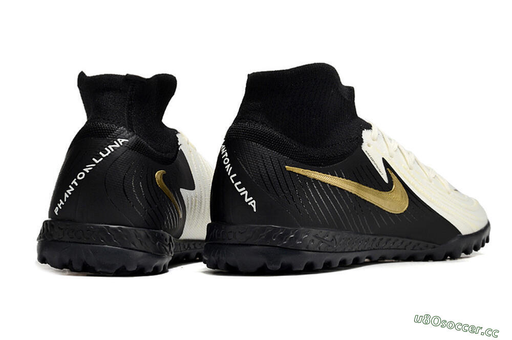 Men's Nike Phantom Luna Elite NU TF Artificial Turf High-Tops Football Shoes - White/Black/Gold 6