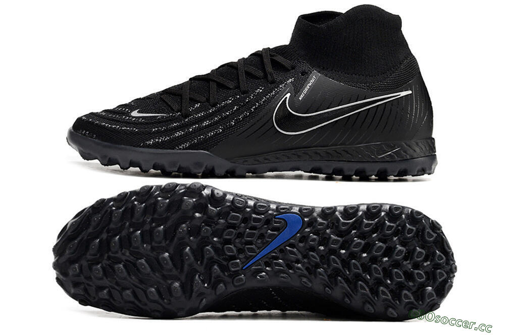 Men's Nike Phantom Luna Elite NU TF Artificial Turf High-Tops Football Shoes - Black/White/Blue 1