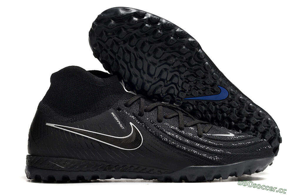 Men's Nike Phantom Luna Elite NU TF Artificial Turf High-Tops Football Shoes - Black/White/Blue 2