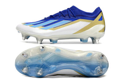 Men's Adidas X Crazyfast.1 Messi SG Soft Ground Low-Tops Football Boots - Blue/Jade/Gold/White