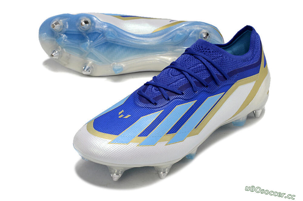 Men's Adidas X Crazyfast.1 Messi SG Soft Ground Low-Tops Football Boots - Blue/Jade/Gold/White 3