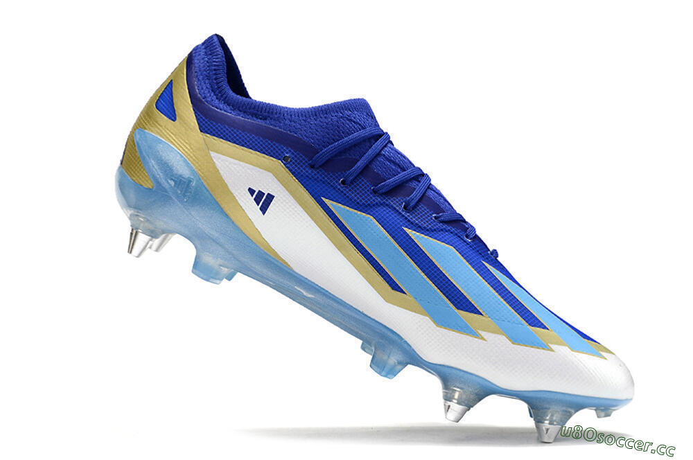 Men's Adidas X Crazyfast.1 Messi SG Soft Ground Low-Tops Football Boots - Blue/Jade/Gold/White 4