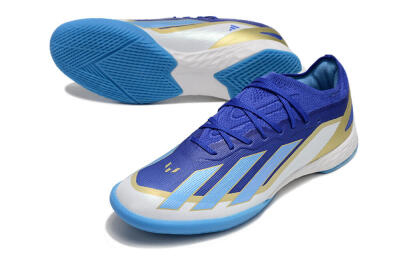 Men's Adidas X Crazyfast.1 Messi IC Indoor & Futsal Low-Tops Football Shoes - Blue/Jade/Gold/White