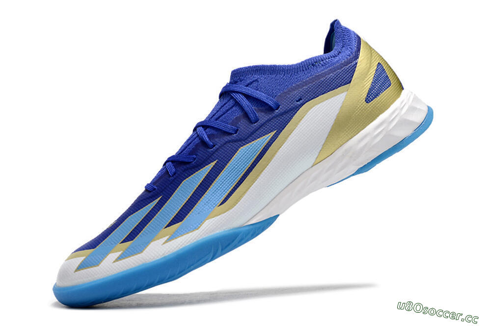 Men's Adidas X Crazyfast.1 Messi IC Indoor & Futsal Low-Tops Football Shoes - Blue/Jade/Gold/White 5