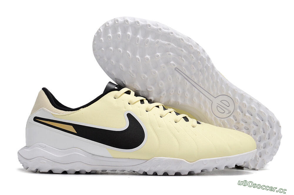 Men's Nike Tiempo Legend 10 Elite TF Artificial Turf Low-Tops Football Shoes - Beige/Black/White 2
