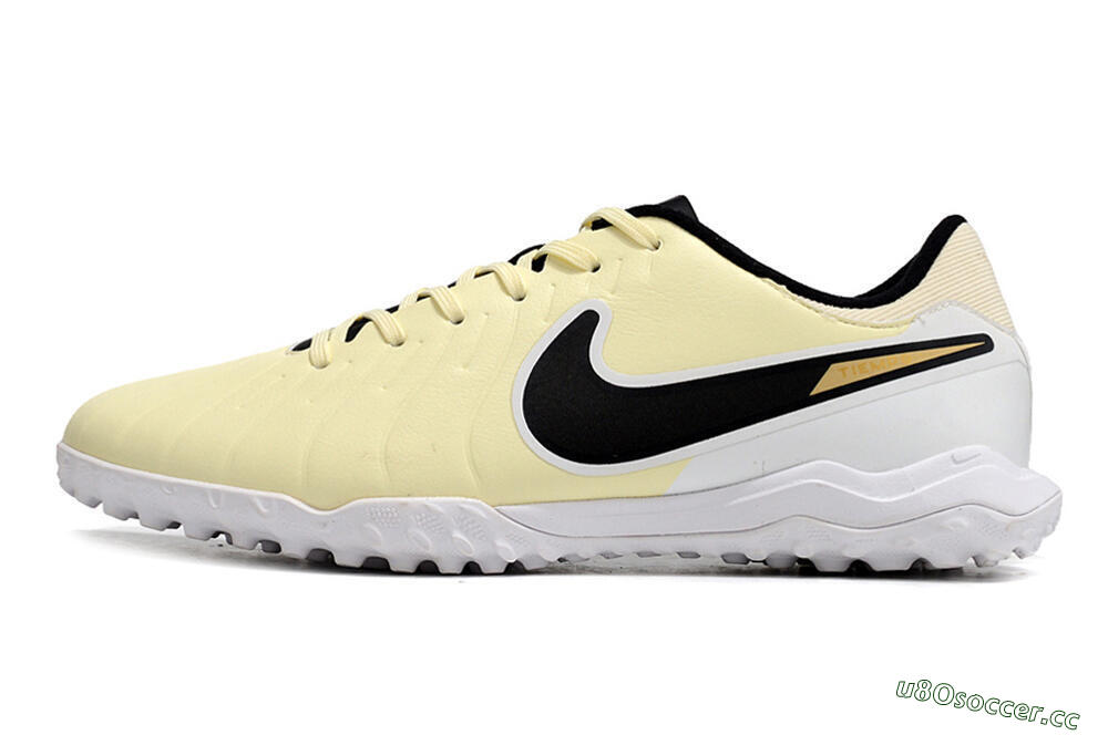 Men's Nike Tiempo Legend 10 Elite TF Artificial Turf Low-Tops Football Shoes - Beige/Black/White 0