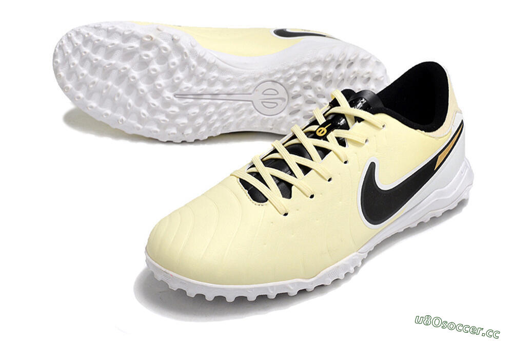 Men's Nike Tiempo Legend 10 Elite TF Artificial Turf Low-Tops Football Shoes - Beige/Black/White 3