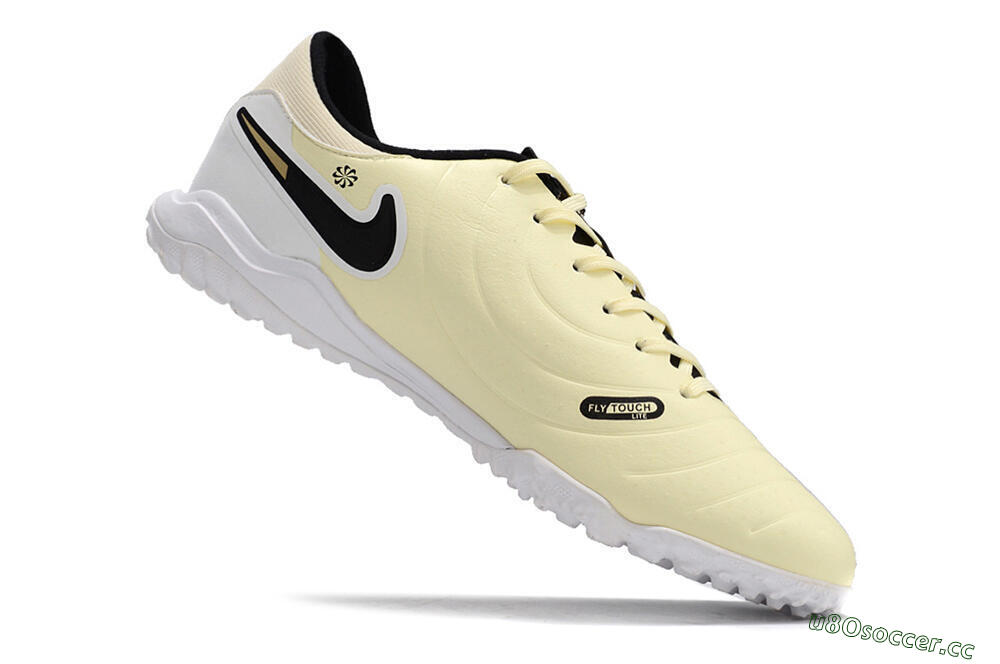 Men's Nike Tiempo Legend 10 Elite TF Artificial Turf Low-Tops Football Shoes - Beige/Black/White 4