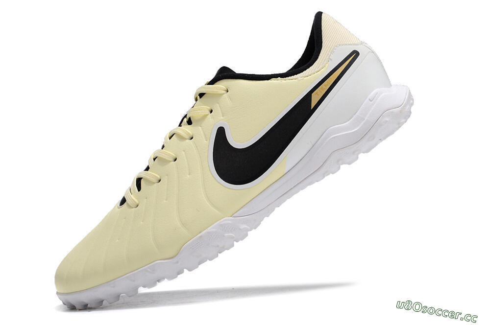 Men's Nike Tiempo Legend 10 Elite TF Artificial Turf Low-Tops Football Shoes - Beige/Black/White 5