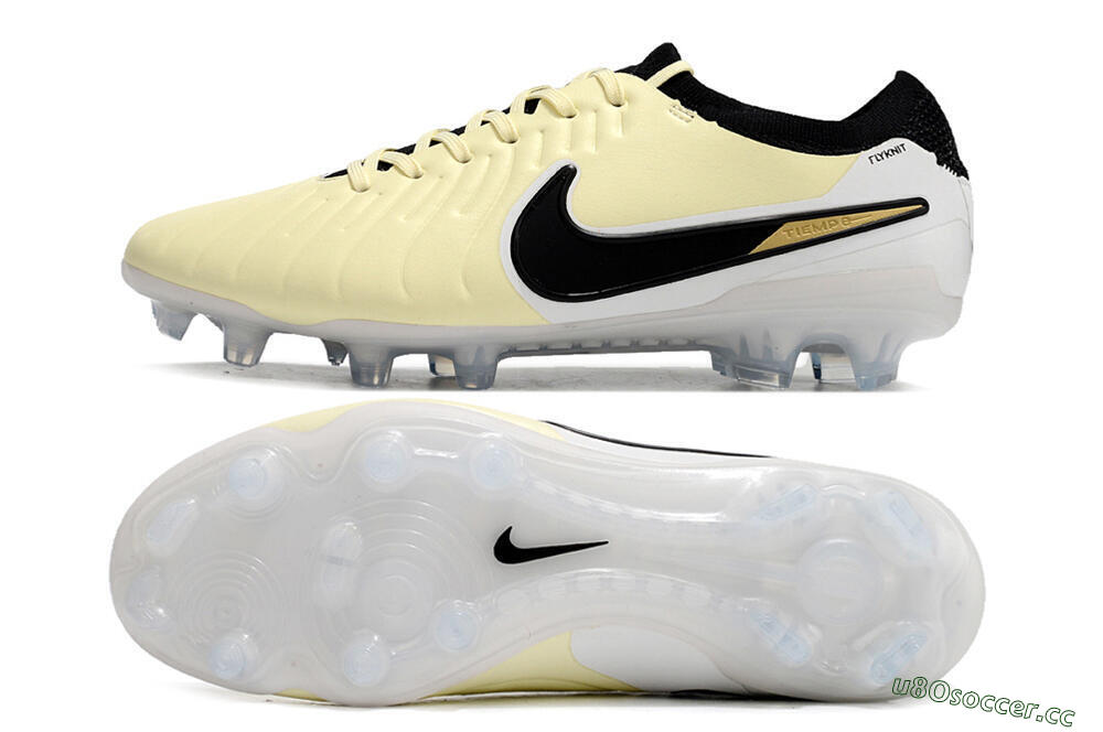 Men's Nike Tiempo Legend 10 Elite FG Firm Ground Low-Tops Football Boots - Beige/Black/White 1