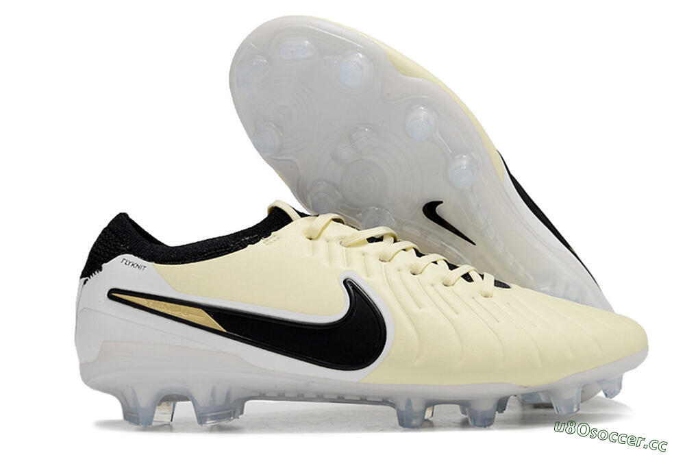 Men's Nike Tiempo Legend 10 Elite FG Firm Ground Low-Tops Football Boots - Beige/Black/White 2
