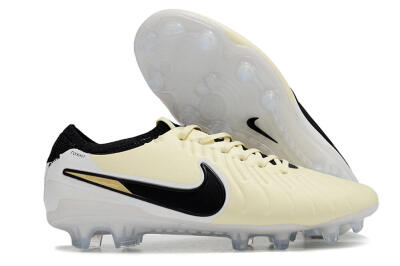 Men's Nike Tiempo Legend 10 Elite FG Firm Ground Low-Tops Football Boots - Beige/Black/White