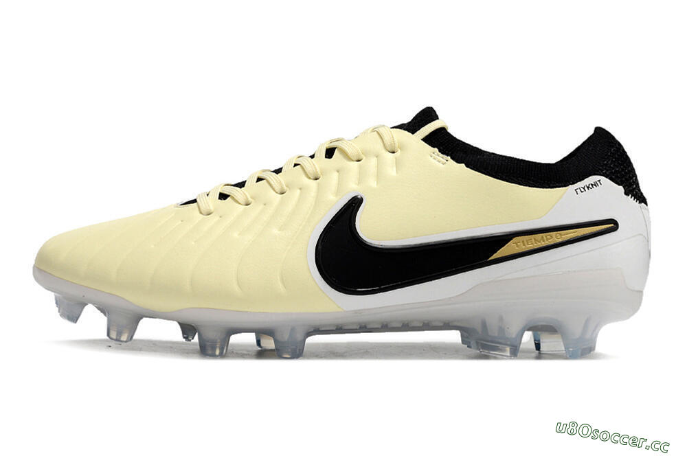 Men's Nike Tiempo Legend 10 Elite FG Firm Ground Low-Tops Football Boots - Beige/Black/White 0