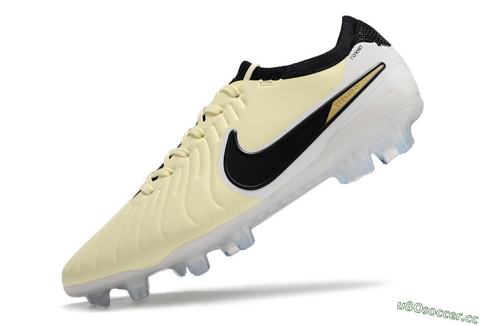 Men's Nike Tiempo Legend 10 Elite FG Firm Ground Low-Tops Football Boots - Beige/Black/White 5