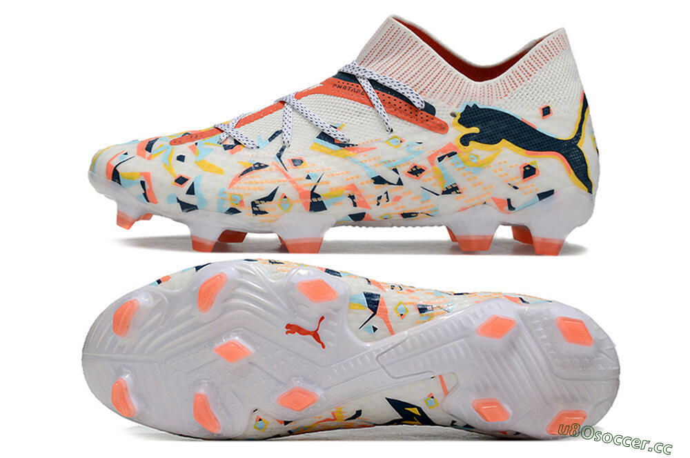 Men's Puma Future FG Firm Ground Low-Tops Football Boots - White/Red/Yellow/Blue/Pink 1