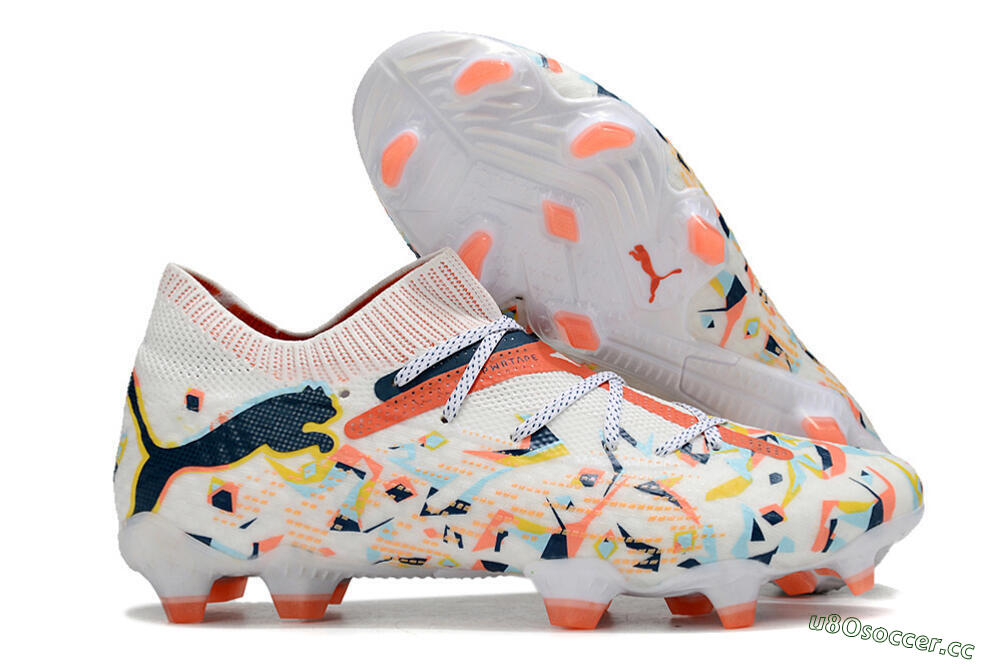 Men's Puma Future FG Firm Ground Low-Tops Football Boots - White/Red/Yellow/Blue/Pink 2