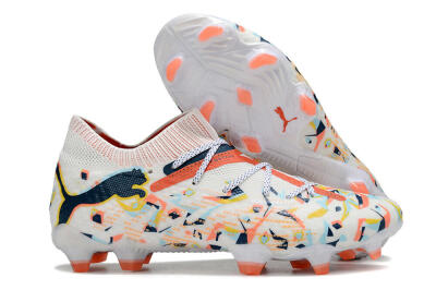 Men's Puma Future FG Firm Ground Low-Tops Football Boots - White/Red/Yellow/Blue/Pink