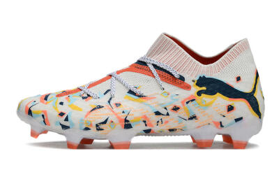 Men's Puma Future FG Firm Ground Low-Tops Football Boots - White/Red/Yellow/Blue/Pink