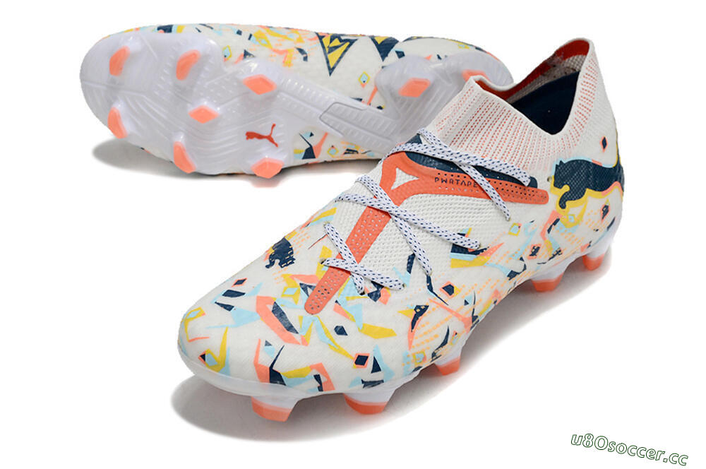 Men's Puma Future FG Firm Ground Low-Tops Football Boots - White/Red/Yellow/Blue/Pink 3