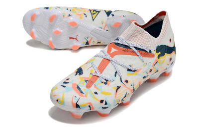 Men's Puma Future FG Firm Ground Low-Tops Football Boots - White/Red/Yellow/Blue/Pink